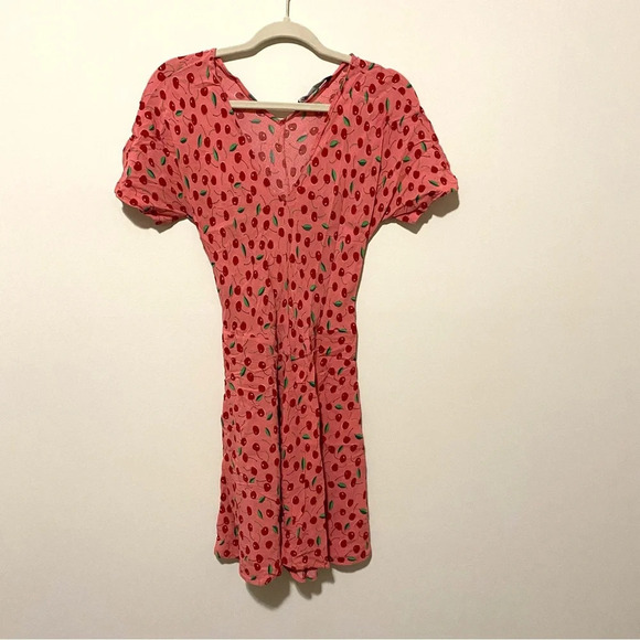 Zara Pink Cherry Mini Dress Small - Picture 2 of 7